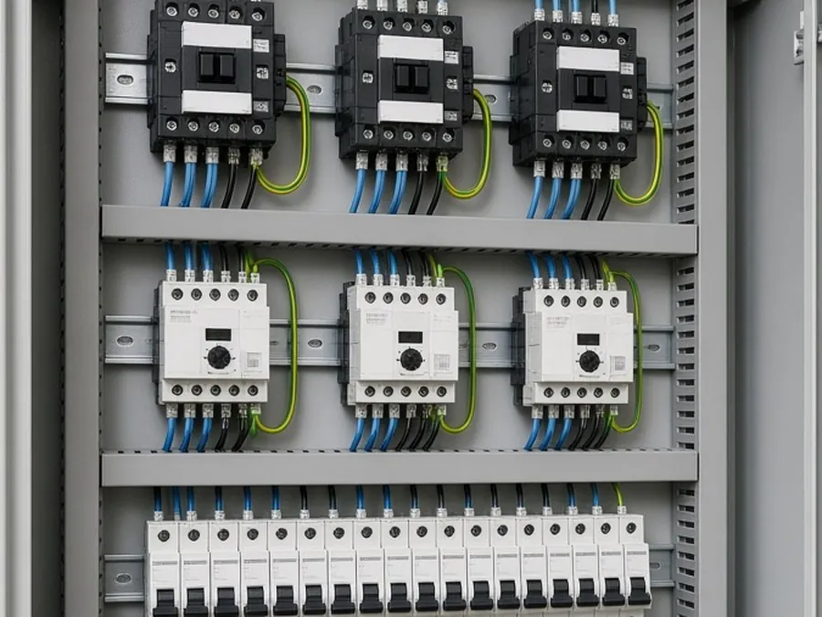 Painel de comando com contatores, relés e bornes
